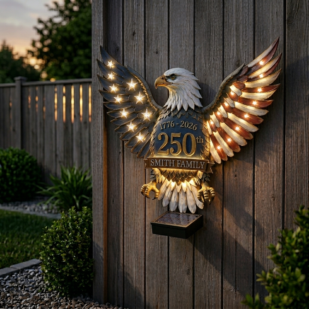 Personalized 250th Anniversary Eagle Solar Wall Light