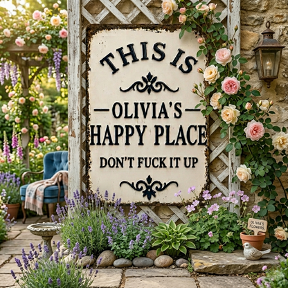 Personalized “This Is My Happy Place” Vintage Metal Sign