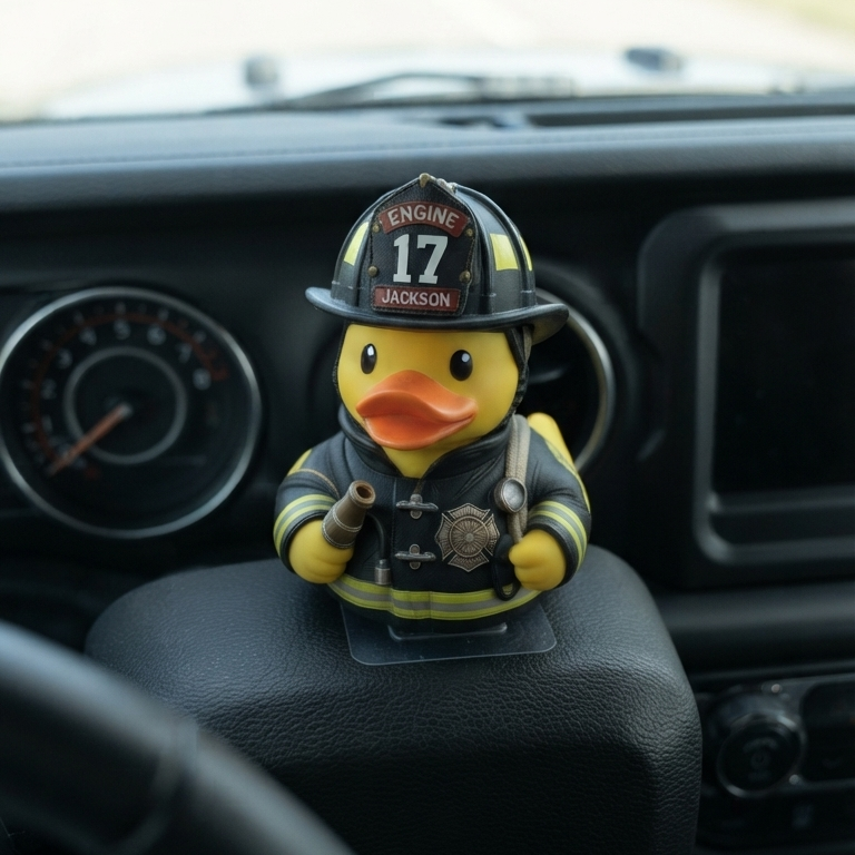 Personalized Firefighter Duck Figurine