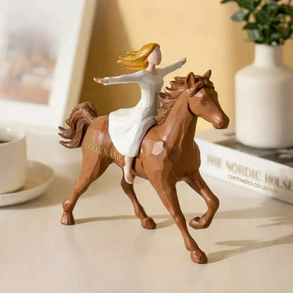 Personalized Edition: Spirit of Freedom Girl Riding Horse Figurine — Engrave Your Own Moment of Courage