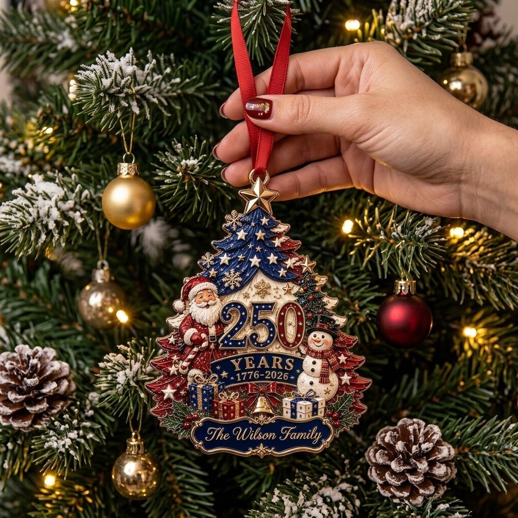Personalized USA 250 Years Patriotic Christmas Ornament