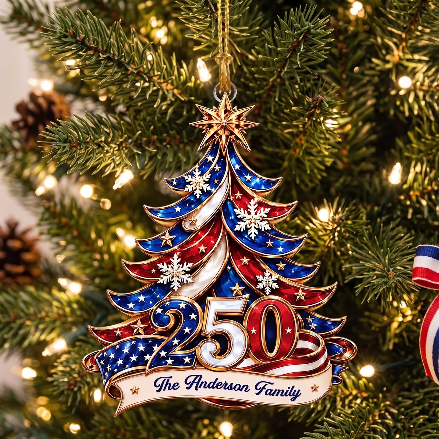 ✨ Personalized 250th America Christmas Ornament