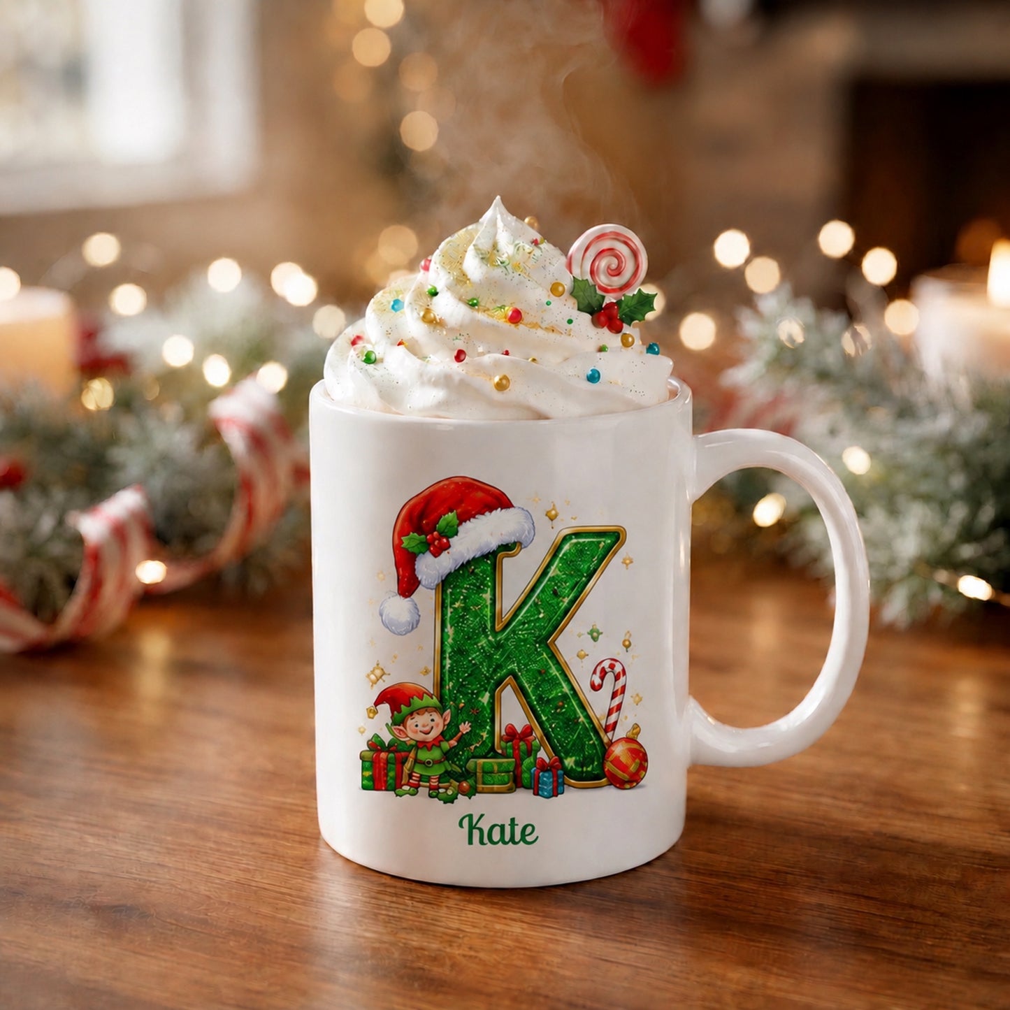 ☕Personalized Christmas Initial Mug – Custom Name Ceramic Coffee Cup (A-Z)