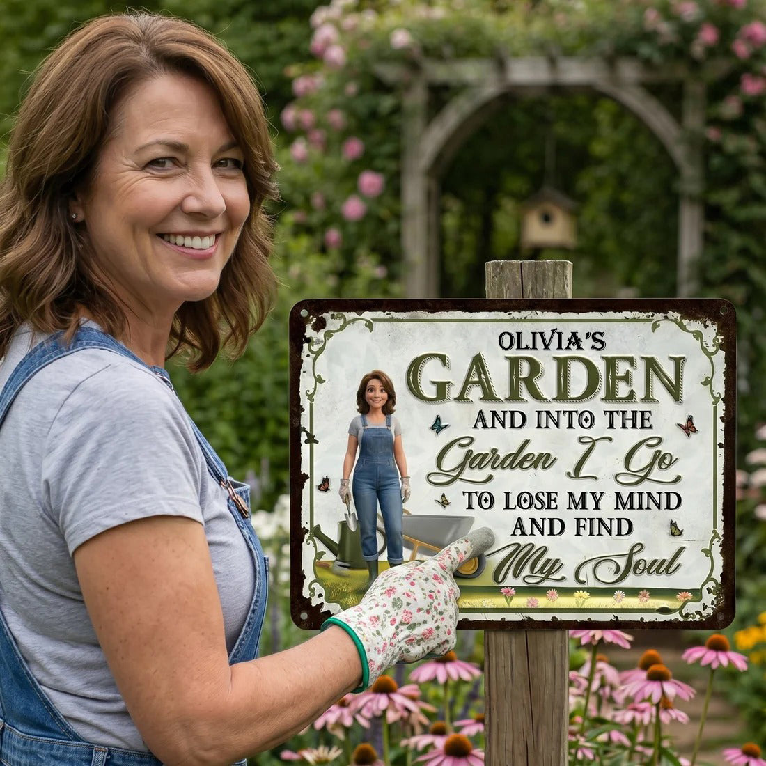 🌿 💖 Animation Style Personalized Gardening Sign - Personalized Classic Metal Signs - Best Gift For Yourself, Best Friends, Siblings, Gardening Lovers