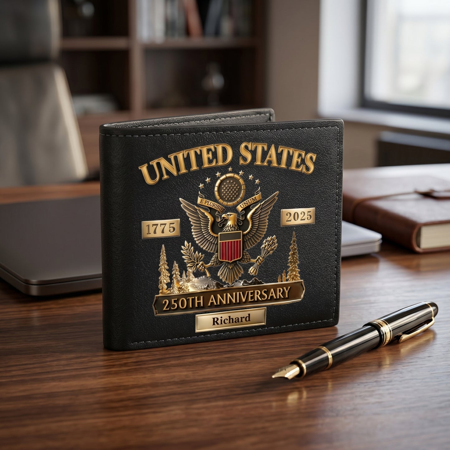 Personalized U.S. Army 250th Anniversary Leather RFID BLOCKING Wallet