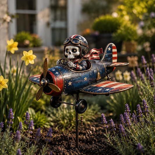 🎃 Skeleton Pilot Airplane Garden Stake