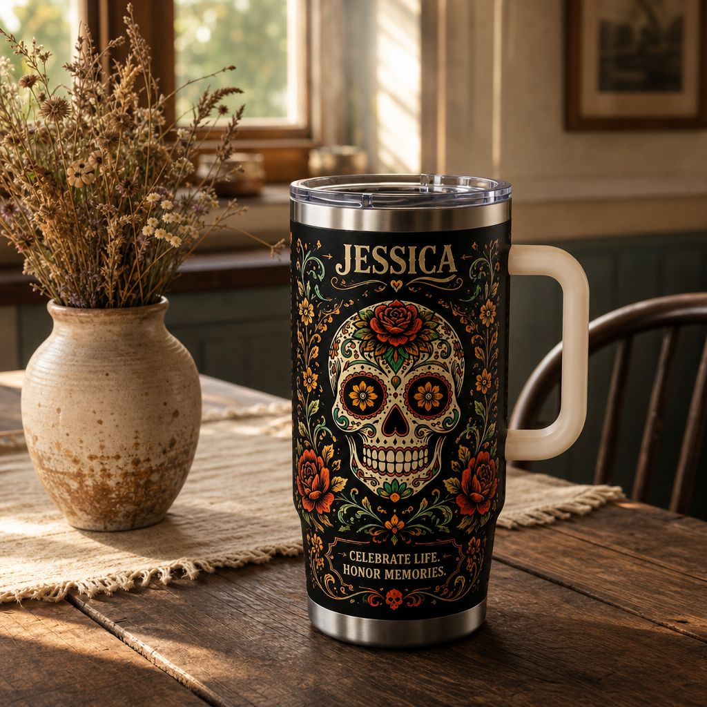 Personalized Eternal Bloom Skull Tumbler