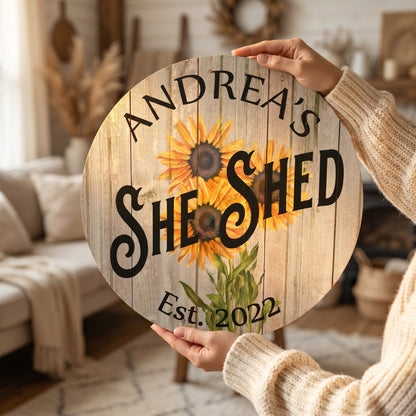 🌻 Personalized Sunflower She Shed Metal Sign
