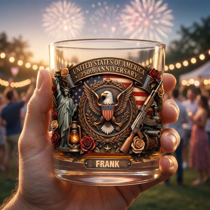 🥃 Personalized USA 250th Anniversary Whiskey Glass