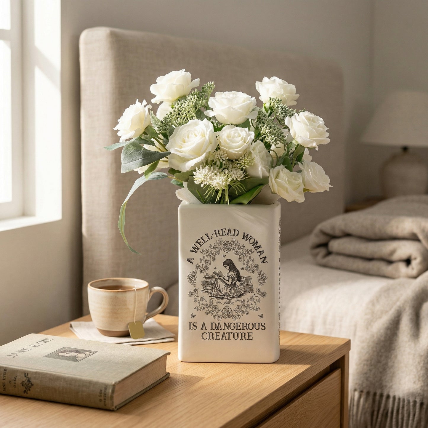 📚 Personalized Ceramic Book Vase – Home Decor Gift for Book Lovers