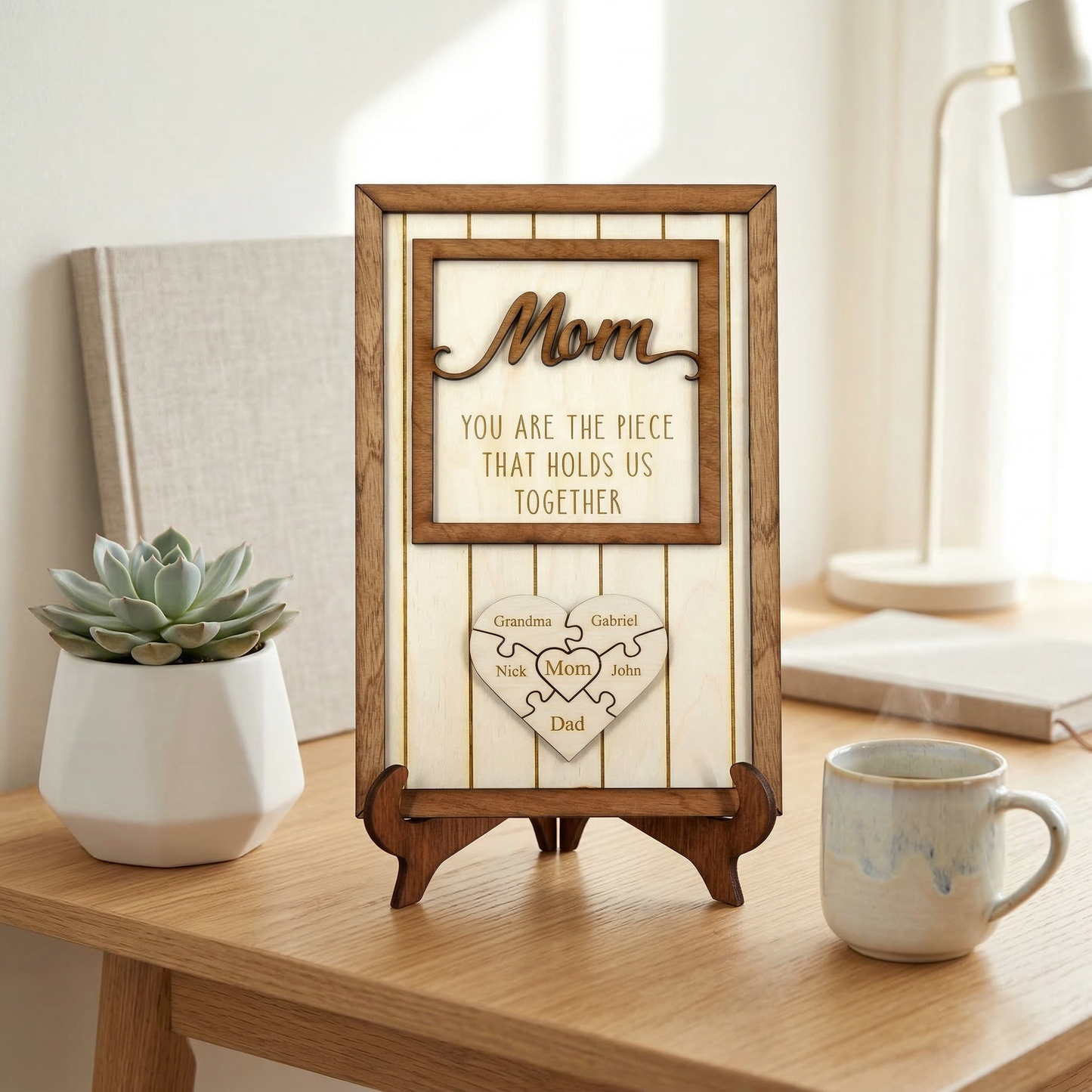 Personalized Mom Gift 'You are the piece that holds us together' Puzzle with Names for Mother