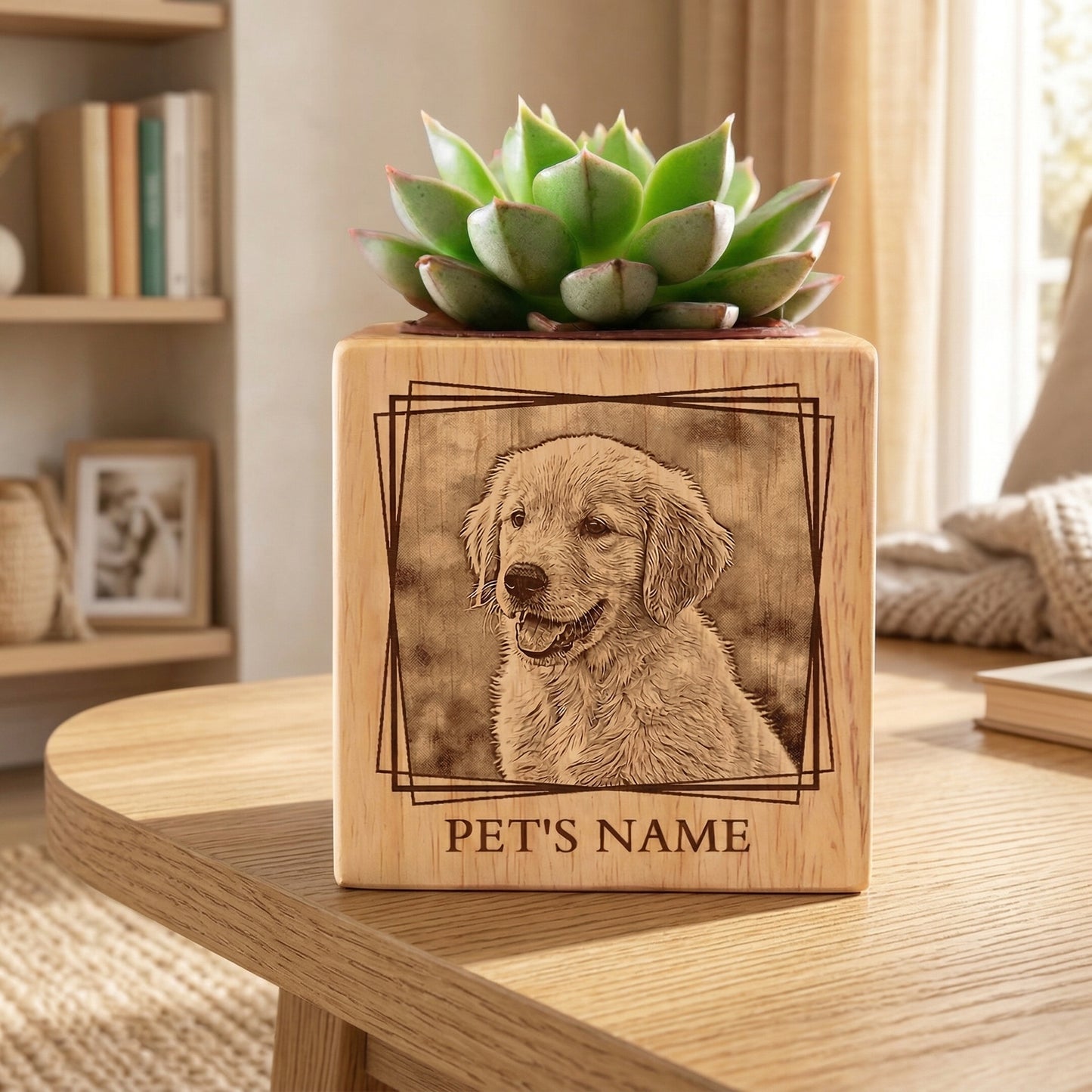 🌸Custom Pet Portrait Planter – Wood Succulent Pot with Photo