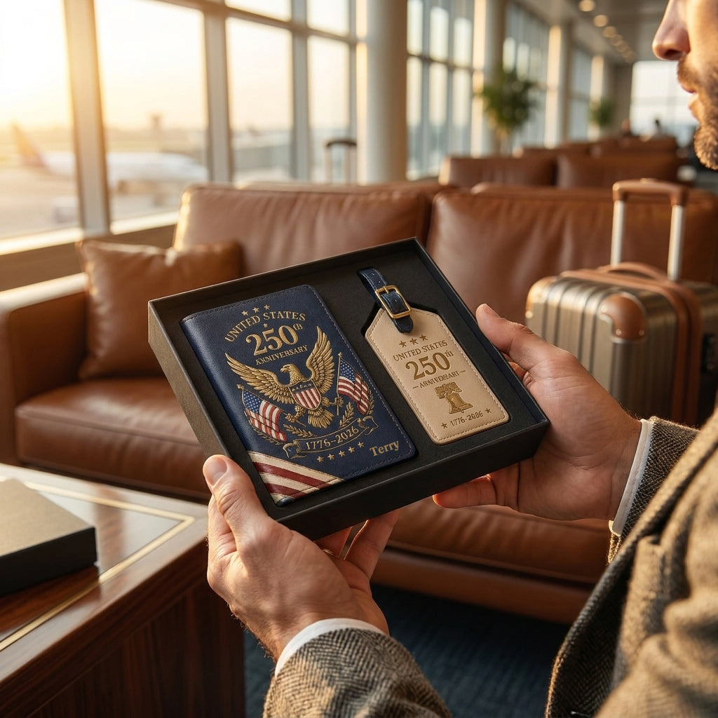 United States 250th Anniversary Personalized Passport Cover & Luggage Tag Gift Set