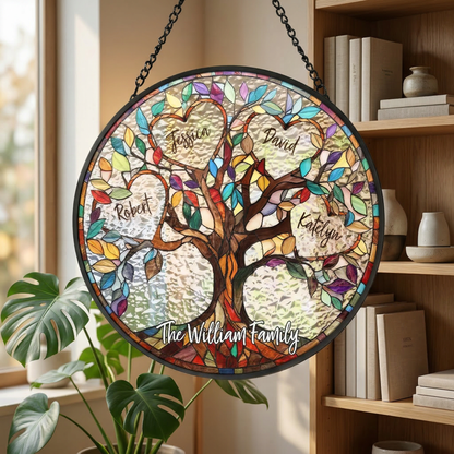 Family Unbreakable Bond Tree Of Life Personalized Stained Glass Window Hanging Suncatcher, Mother's Day Gift, Birth Flower Gifts