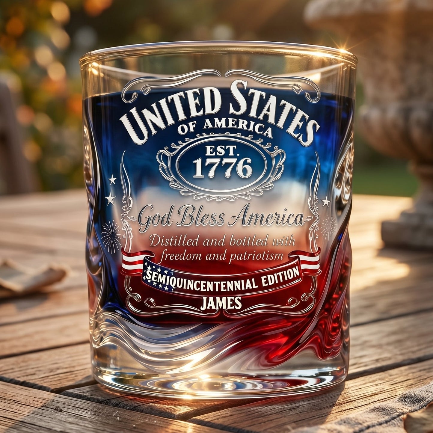 Personalized American Semiquincentennial Whiskey Glass – A Patriotic Tribute to Freedom