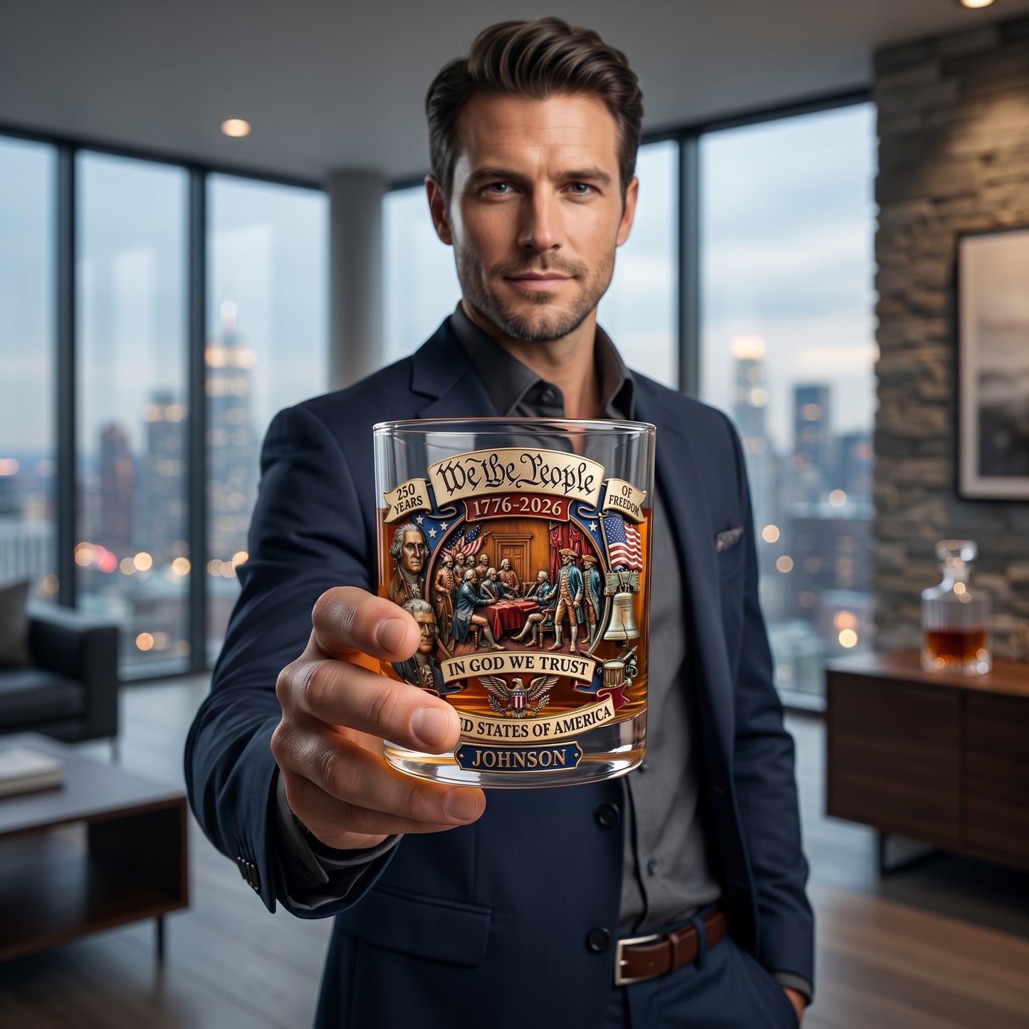 🥃 Personalized 250th Anniversary Patriotic Whiskey Glass