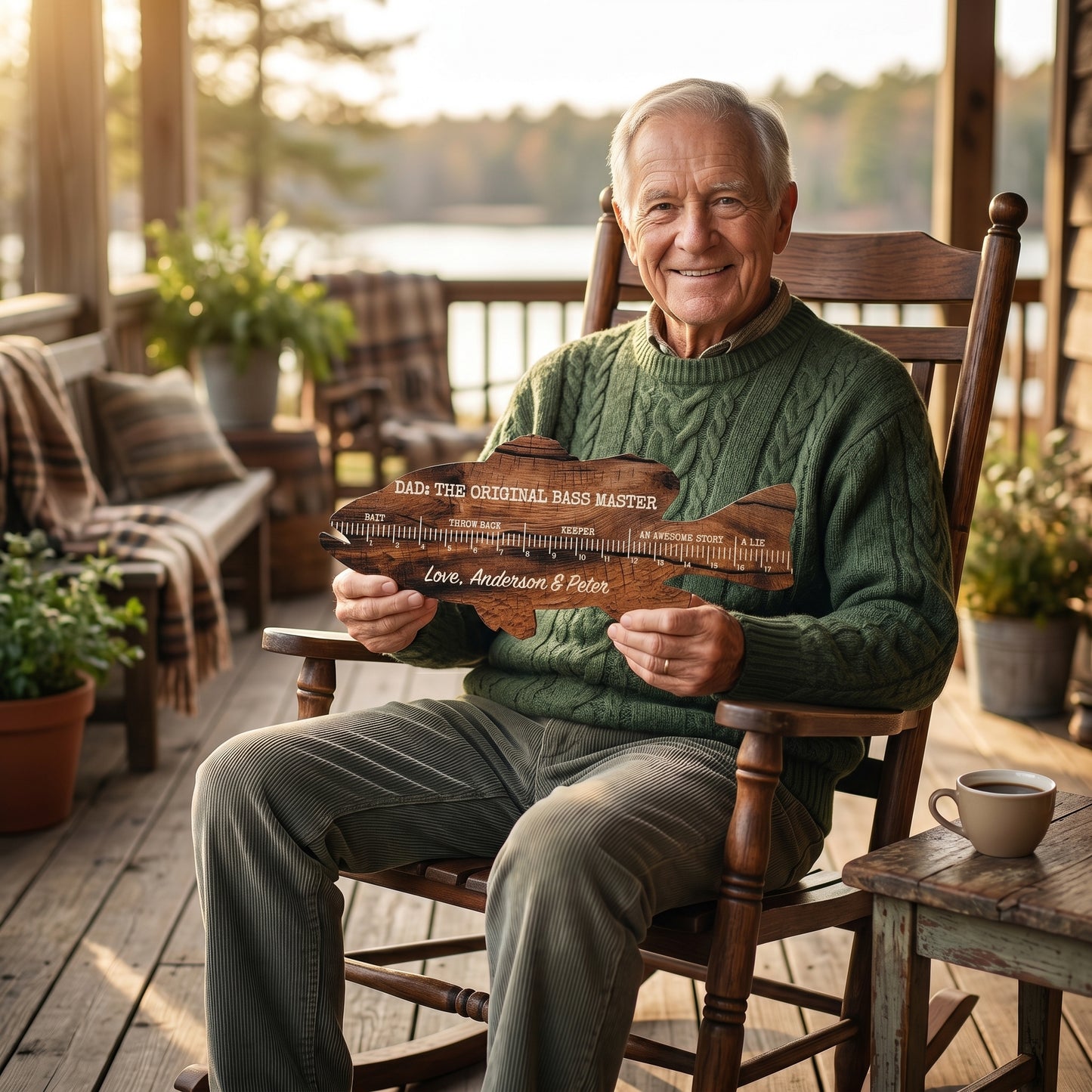 Personalized Fishing Ruler Sign for Dad or Grandpa – “We Hooked the Best!”