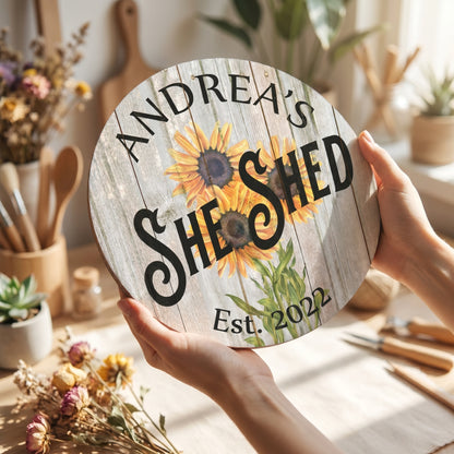 Personalized Sunflower She Shed Metal Sign