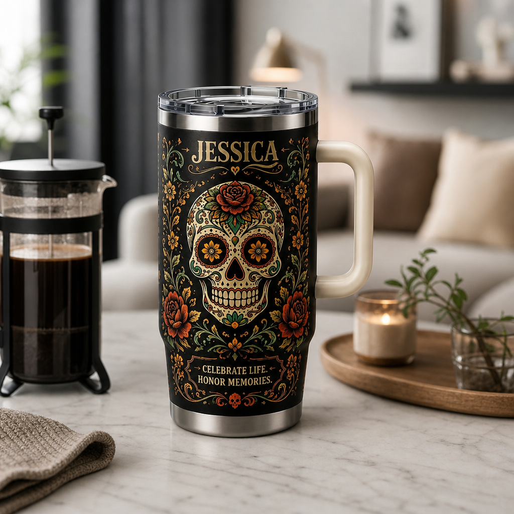 Personalized Eternal Bloom Skull Tumbler