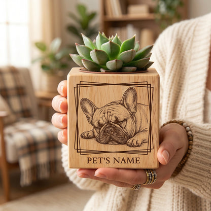 🌸Custom Pet Portrait Planter – Wood Succulent Pot with Photo