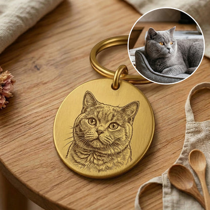 🔑Personalized Pet Photo Keychain – Custom Pet Portrait Engraved in Solid Brass