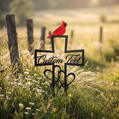🐦 Custom Cardinal Memorial Stake – Laser Cut Metal Garden Sign