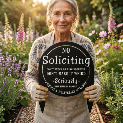 Personalized "No Soliciting" Yard Sign – Custom Family Name, Bold Statement