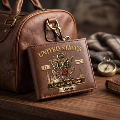 Personalized U.S. Army 250th Anniversary Leather RFID BLOCKING Wallet