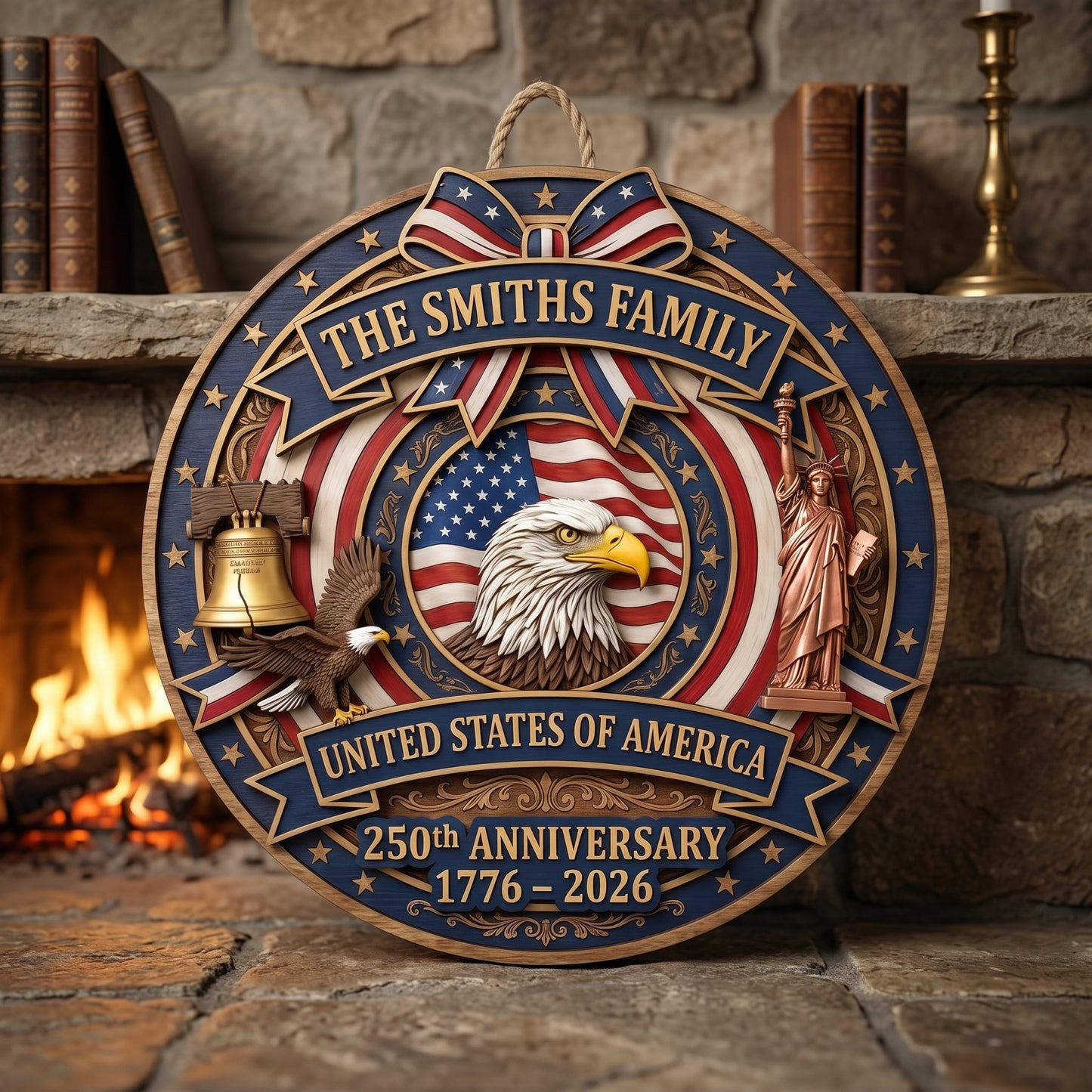 🎖️ Personalized USA 250th Anniversary Wooden Wall Sign – “A Nation’s Legacy, A Family’s Pride”