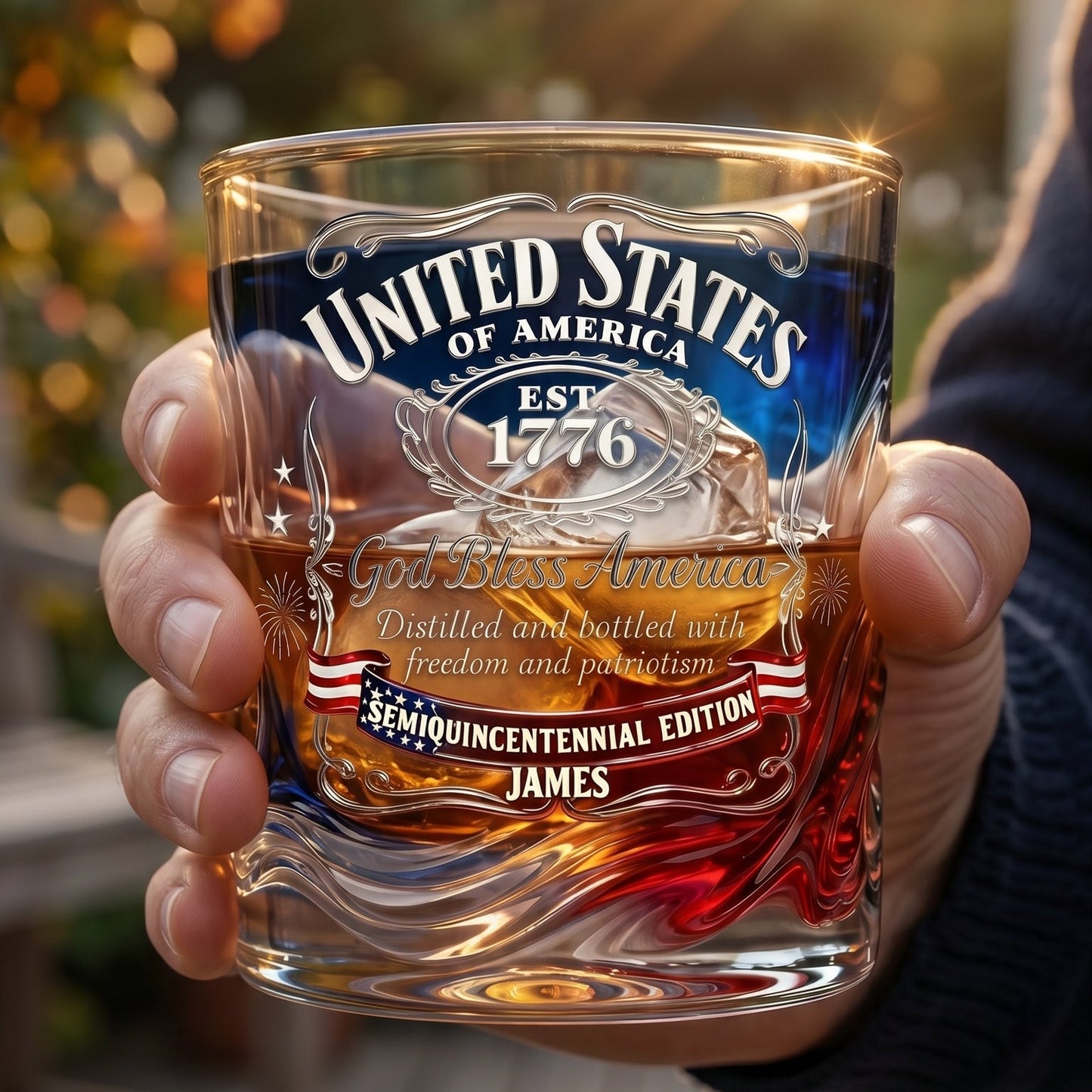 Personalized American Semiquincentennial Whiskey Glass – A Patriotic Tribute to Freedom