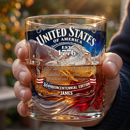 Personalized American Semiquincentennial Whiskey Glass – A Patriotic Tribute to Freedom