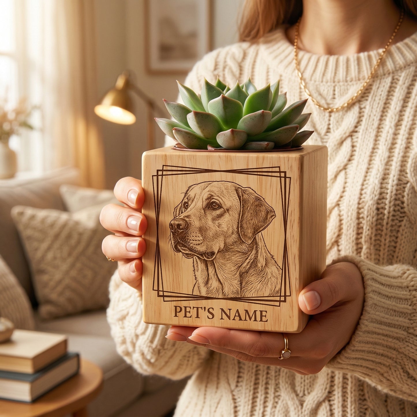 🌸Custom Pet Portrait Planter – Wood Succulent Pot with Photo