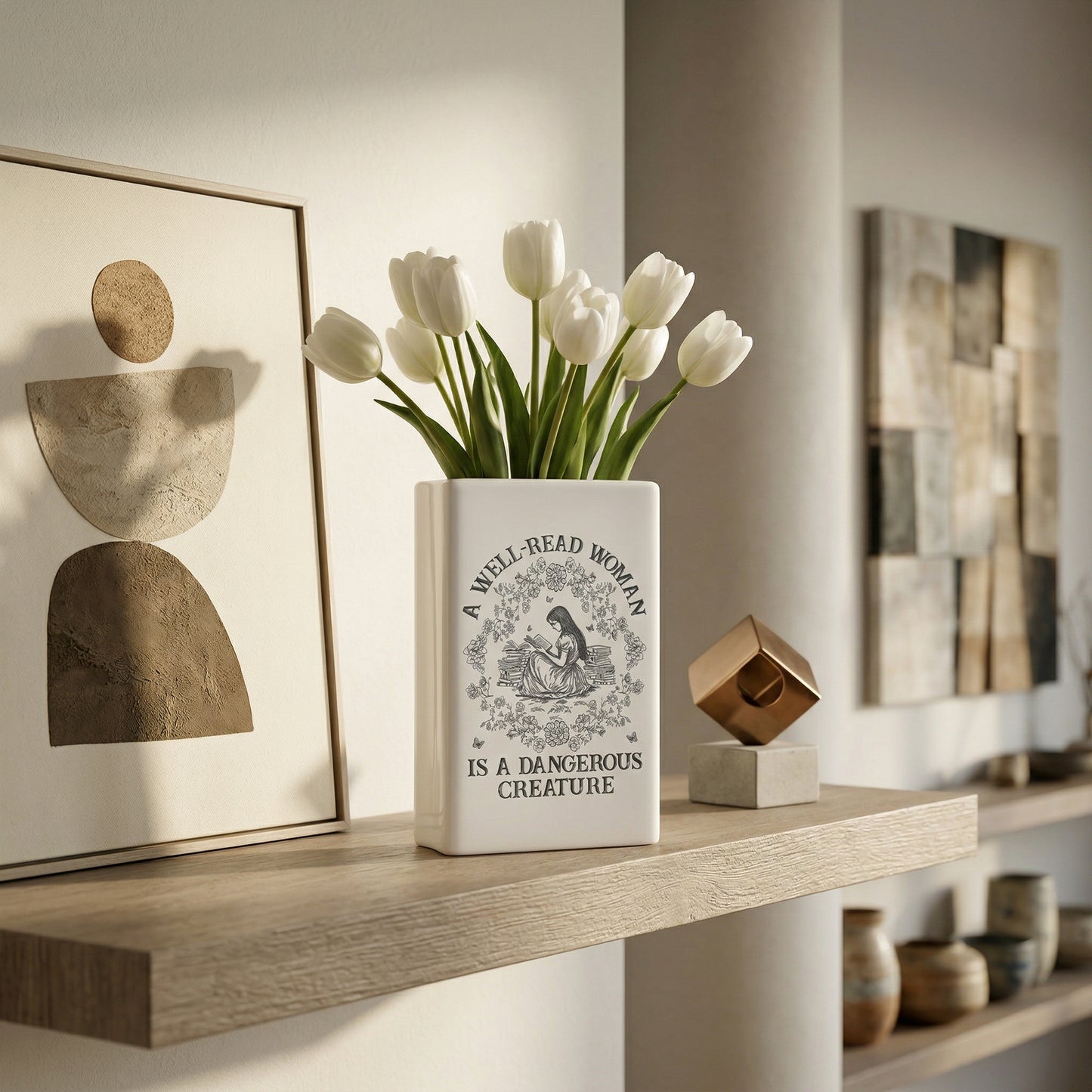 📚 Personalized Ceramic Book Vase – Home Decor Gift for Book Lovers