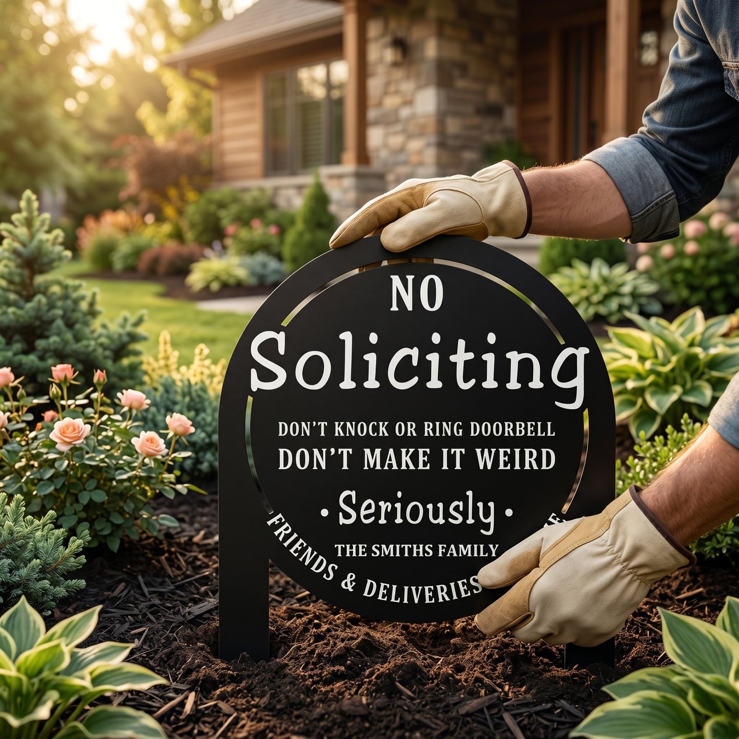 Personalized "No Soliciting" Yard Sign – Custom Family Name, Bold Statement