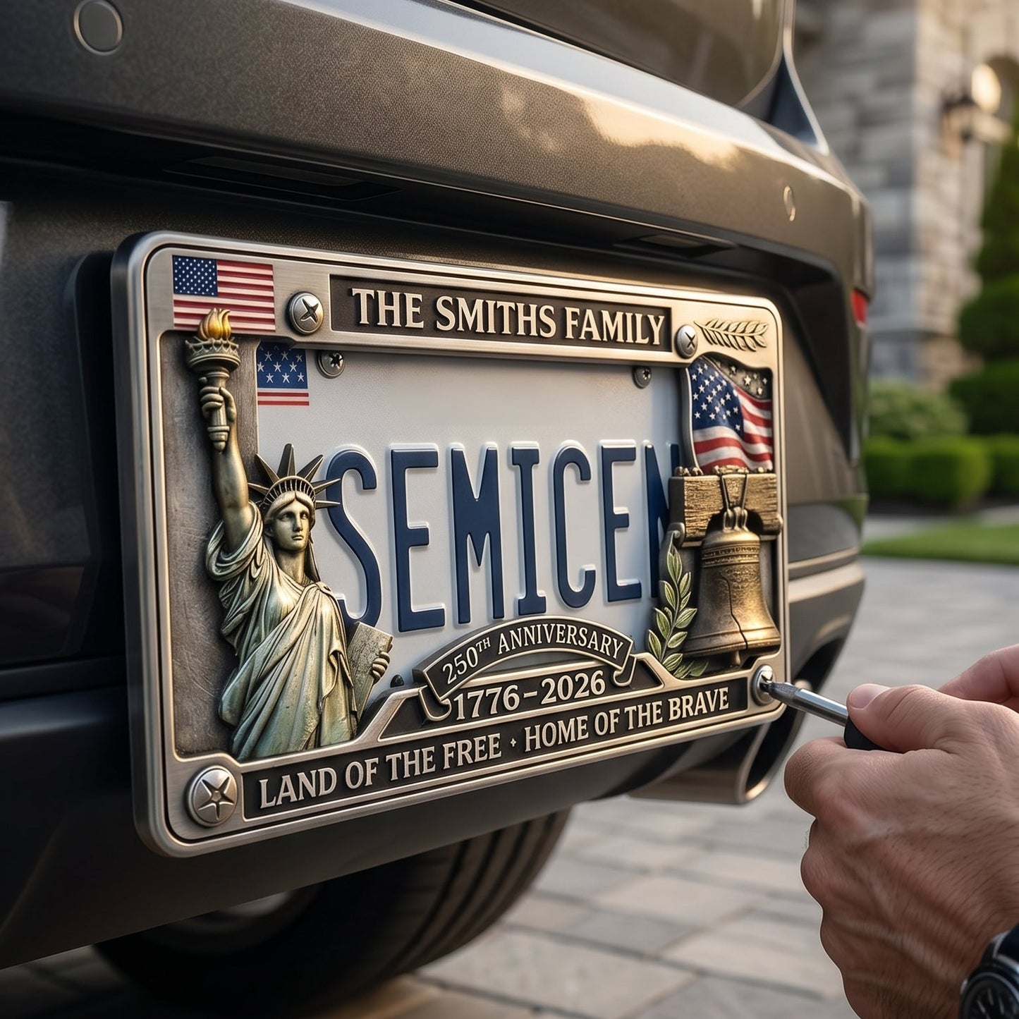 Personalized 250th Anniversary Commemorative License Plate Frame – Patriotic Metal Accessory