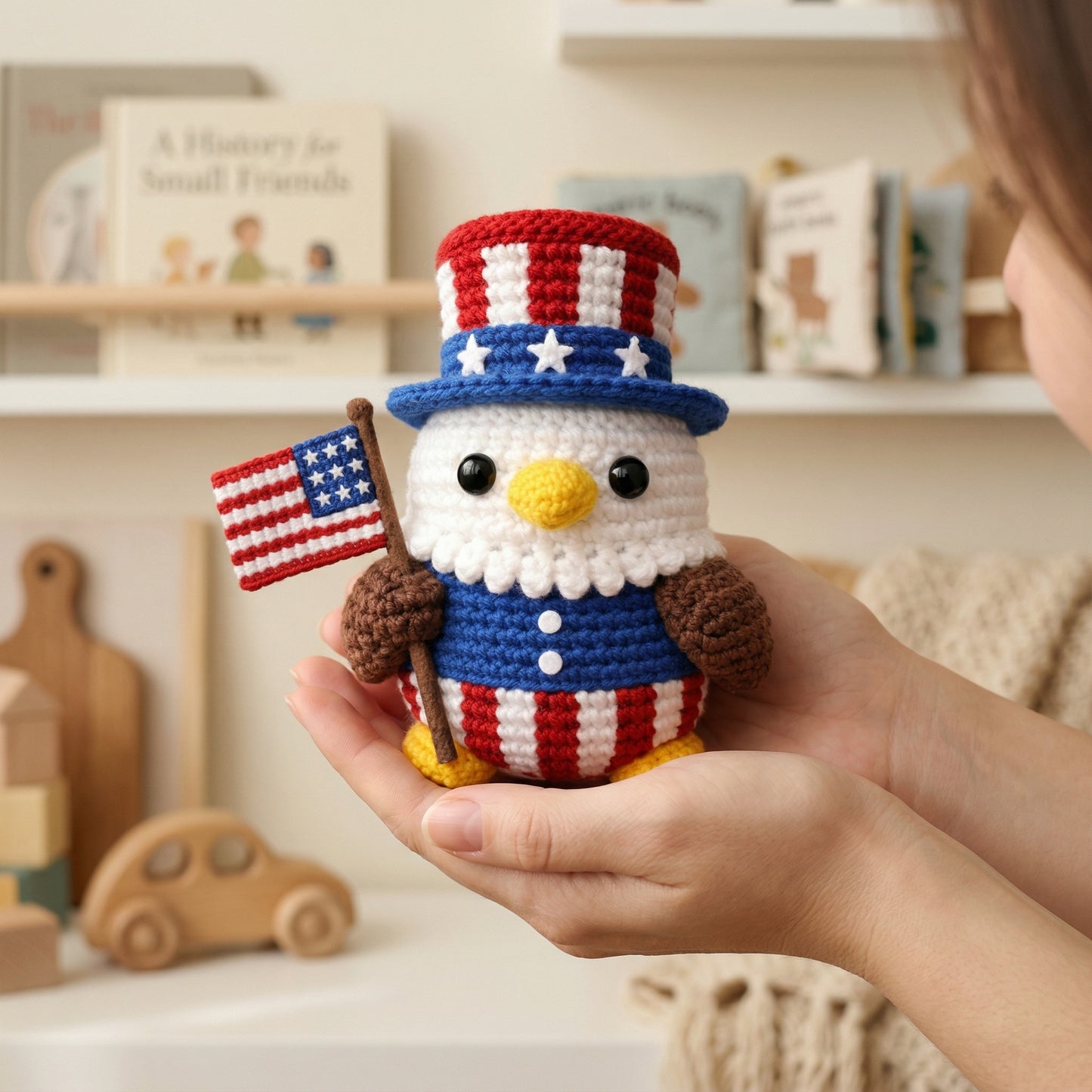 Patriotic Crochet Eagle with USA Flag