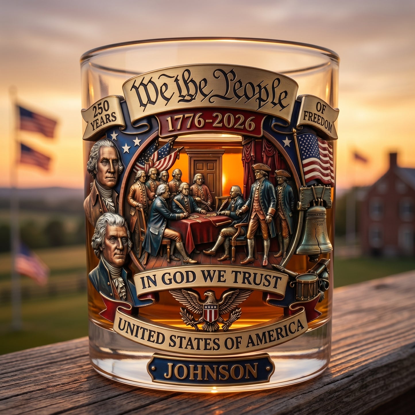 🥃 Personalized 250th Anniversary Patriotic Whiskey Glass