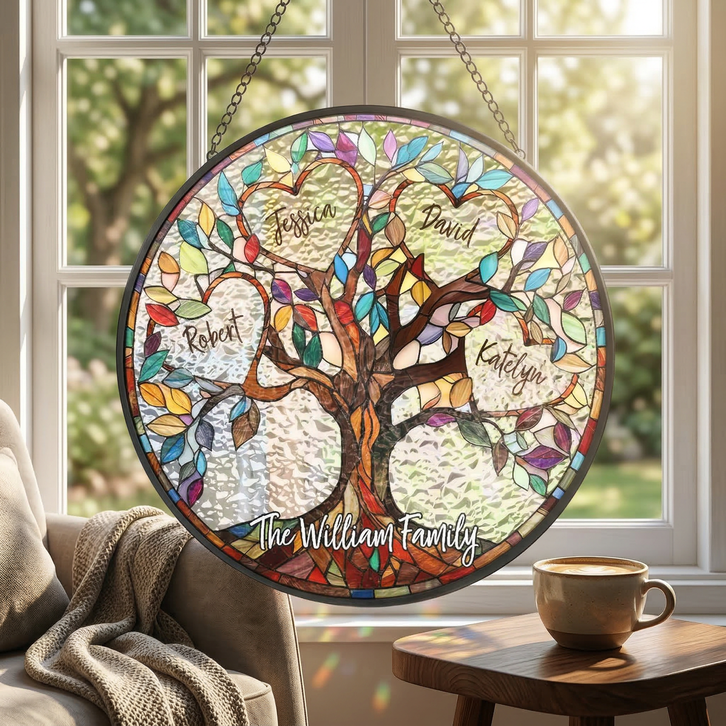 Family Unbreakable Bond Tree Of Life Personalized Stained Glass Window Hanging Suncatcher, Mother's Day Gift, Birth Flower Gifts