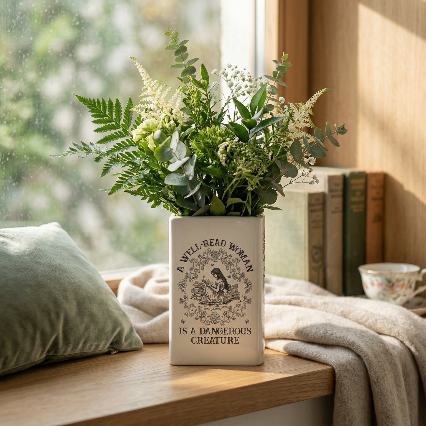 📚 Personalized Ceramic Book Vase – Home Decor Gift for Book Lovers