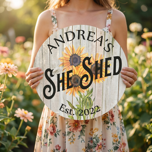 Personalized Sunflower She Shed Metal Sign