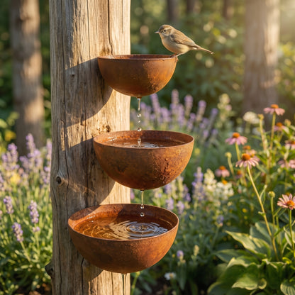 Set of 3 Metal Rain Catcher-Metal Bird Bath Pollinator