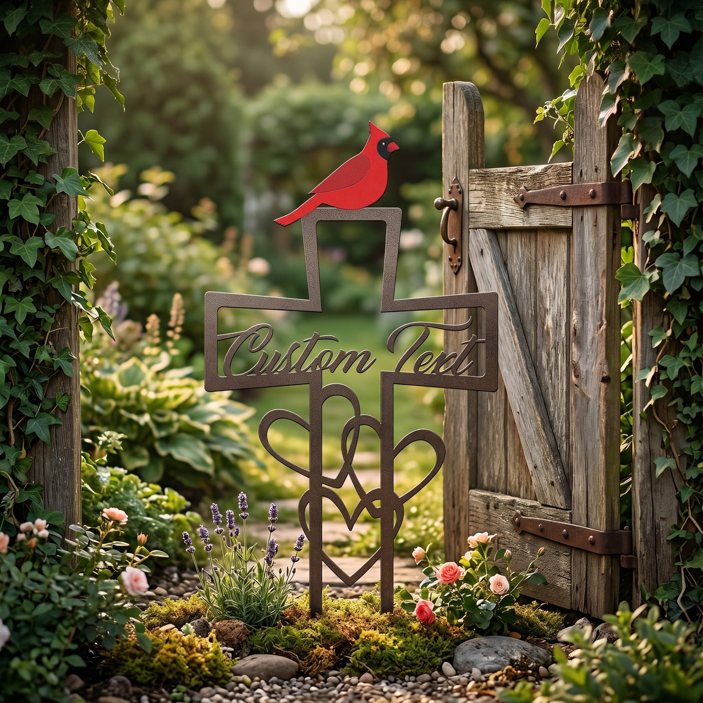 🐦 Custom Cardinal Memorial Stake – Laser Cut Metal Garden Sign