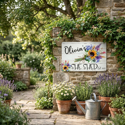 Floral Bouquet Personalized She Shed Sign