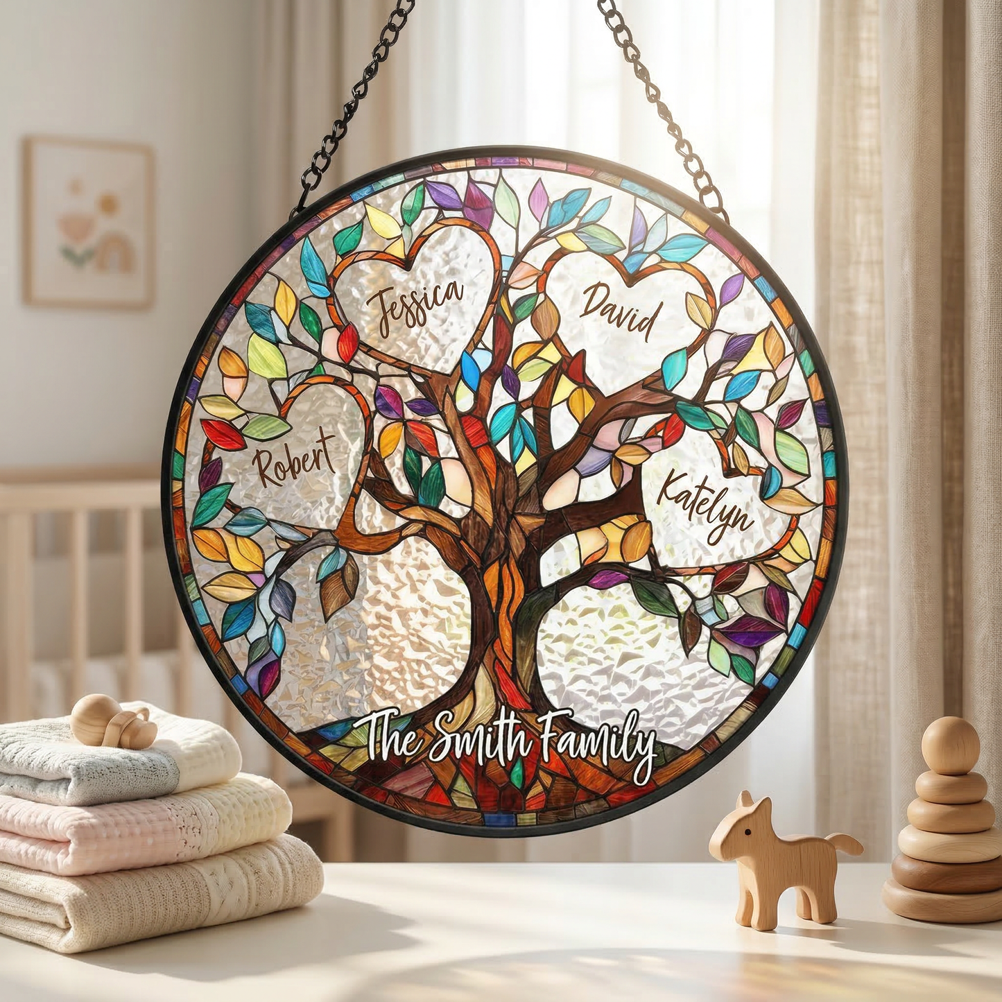 Family Unbreakable Bond Tree Of Life Personalized Stained Glass Window Hanging Suncatcher, Mother's Day Gift, Birth Flower Gifts