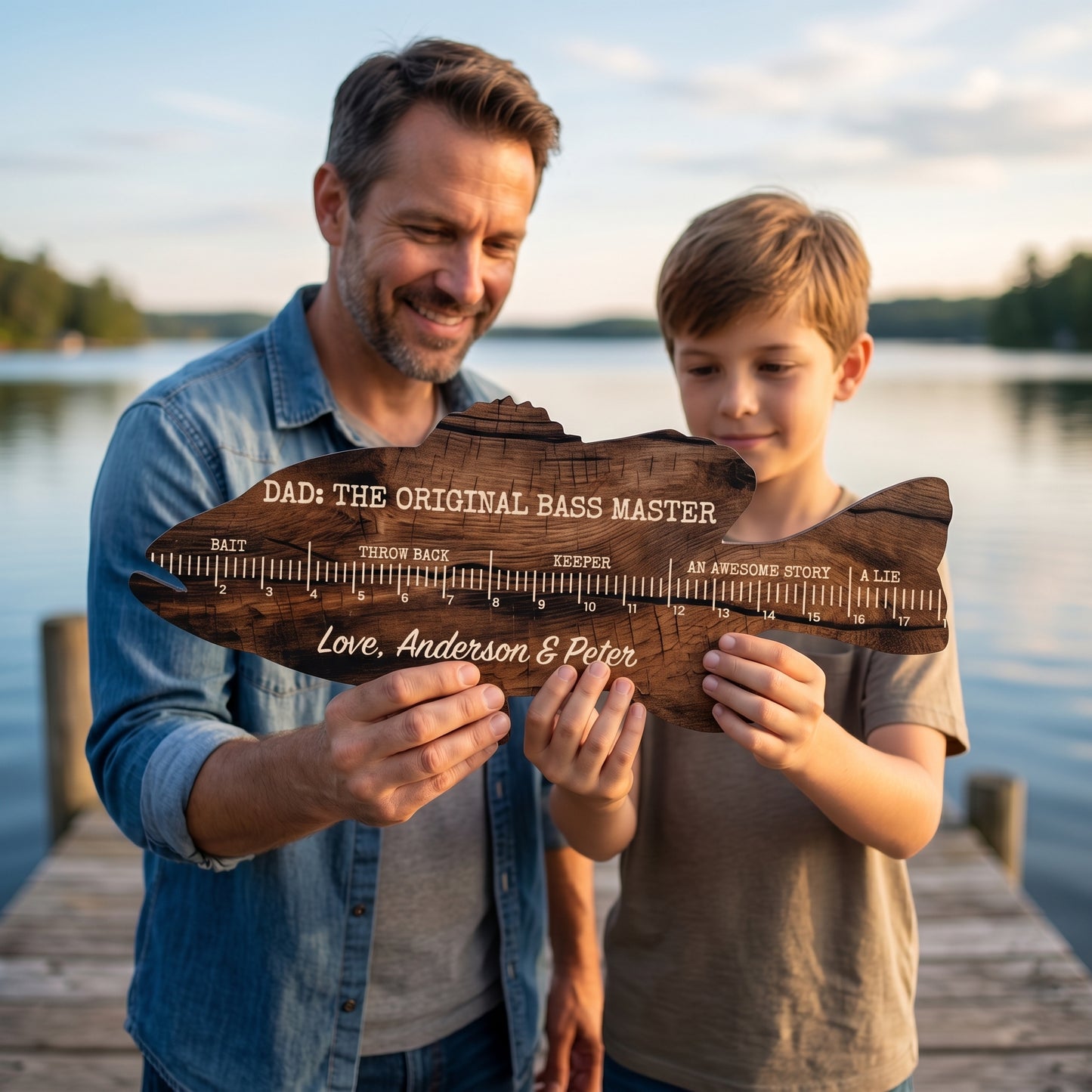 Personalized Fishing Ruler Sign for Dad or Grandpa – “We Hooked the Best!”