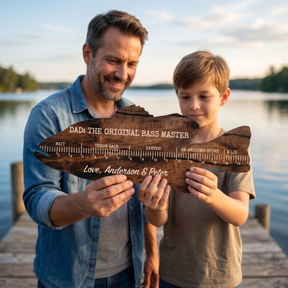 Personalized Fishing Ruler Sign for Dad or Grandpa – “We Hooked the Best!”