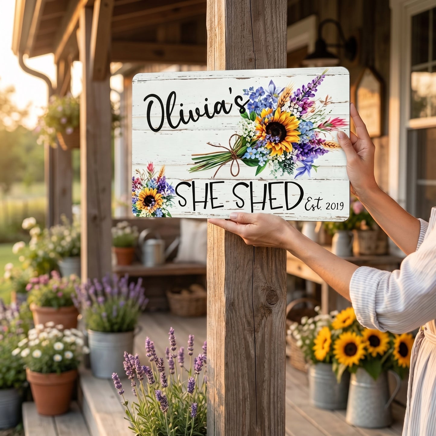 Floral Bouquet Personalized She Shed Sign