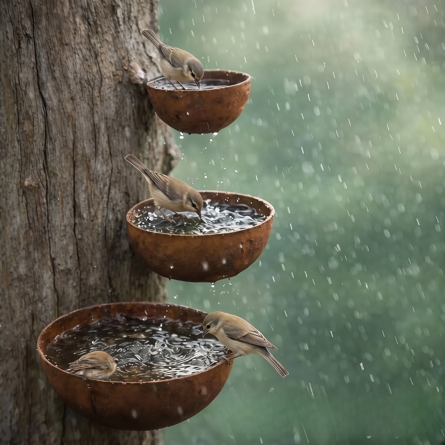 Set of 3 Metal Rain Catcher-Metal Bird Bath Pollinator