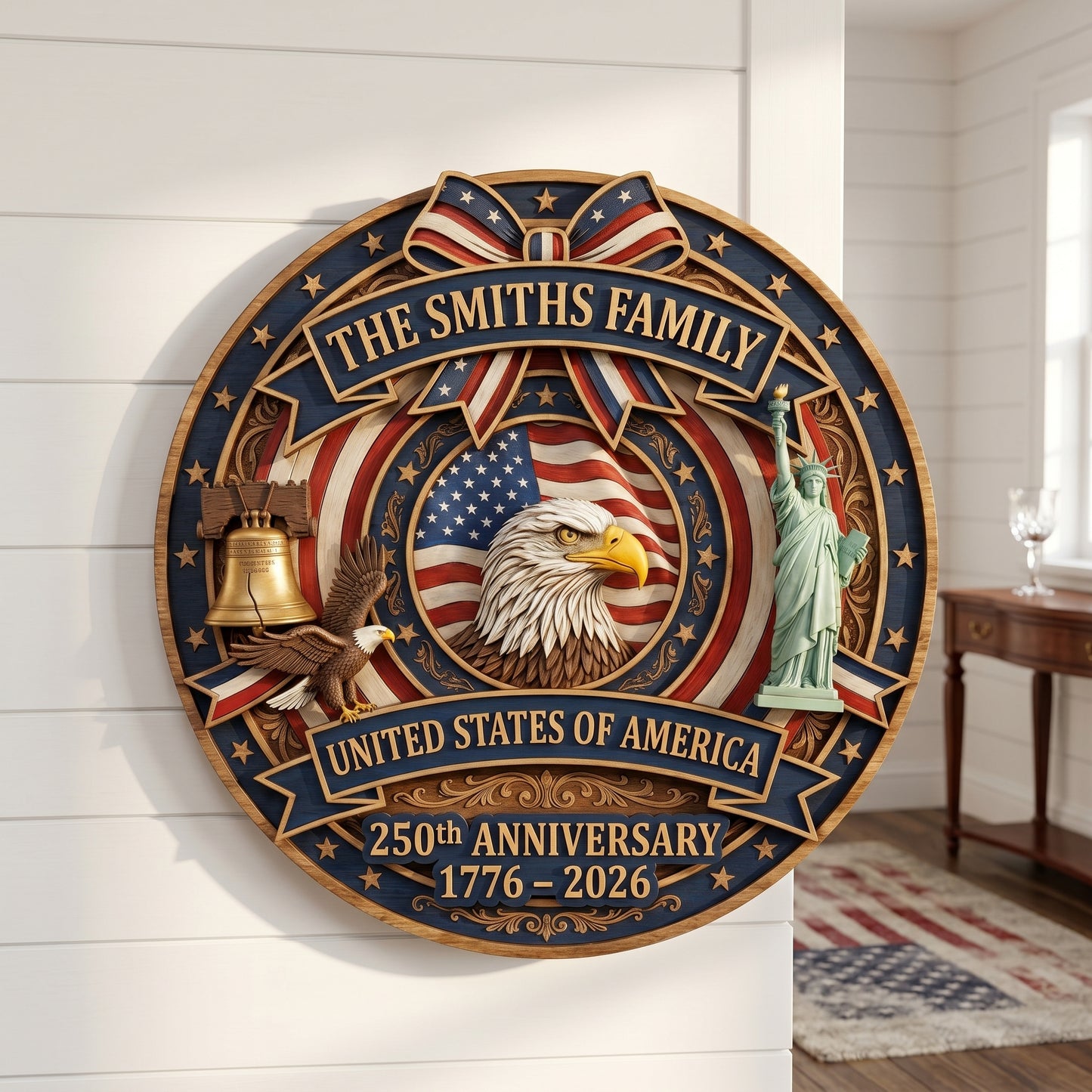 🎖️ Personalized USA 250th Anniversary Wooden Wall Sign – “A Nation’s Legacy, A Family’s Pride”