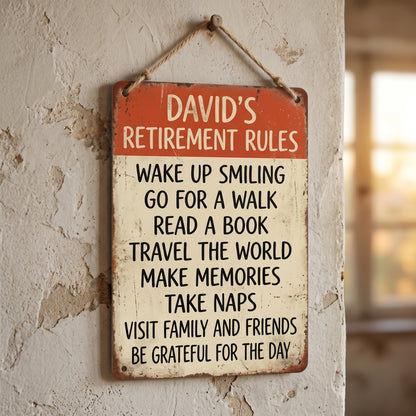 🏡 Personalized Retirement Rules Sign – Inspirational Wall Decor
